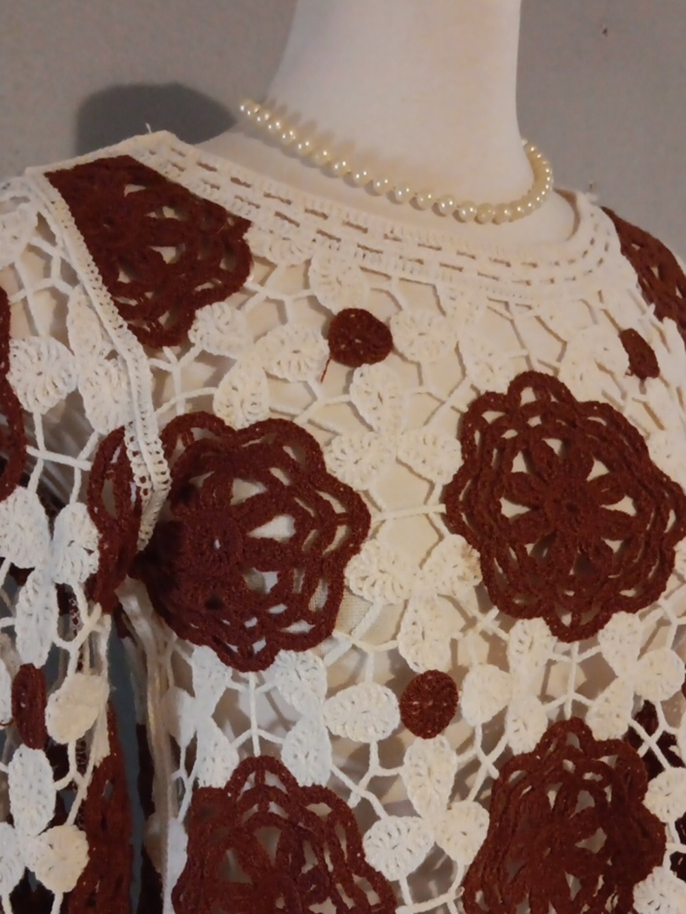 Rebellion Cream Crochet Lace Top with Rust Accents